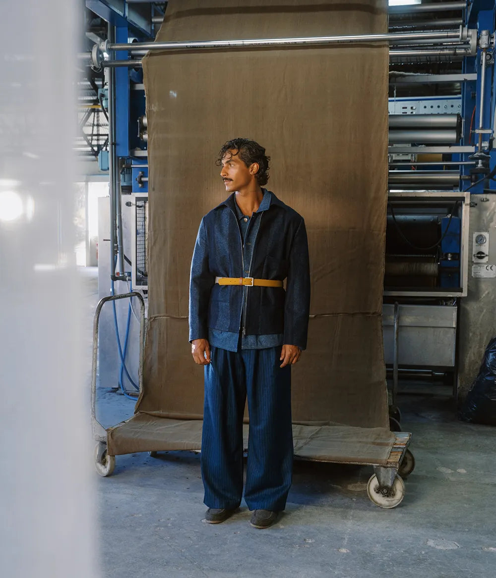 Calças Largas Risca de Giz Denim